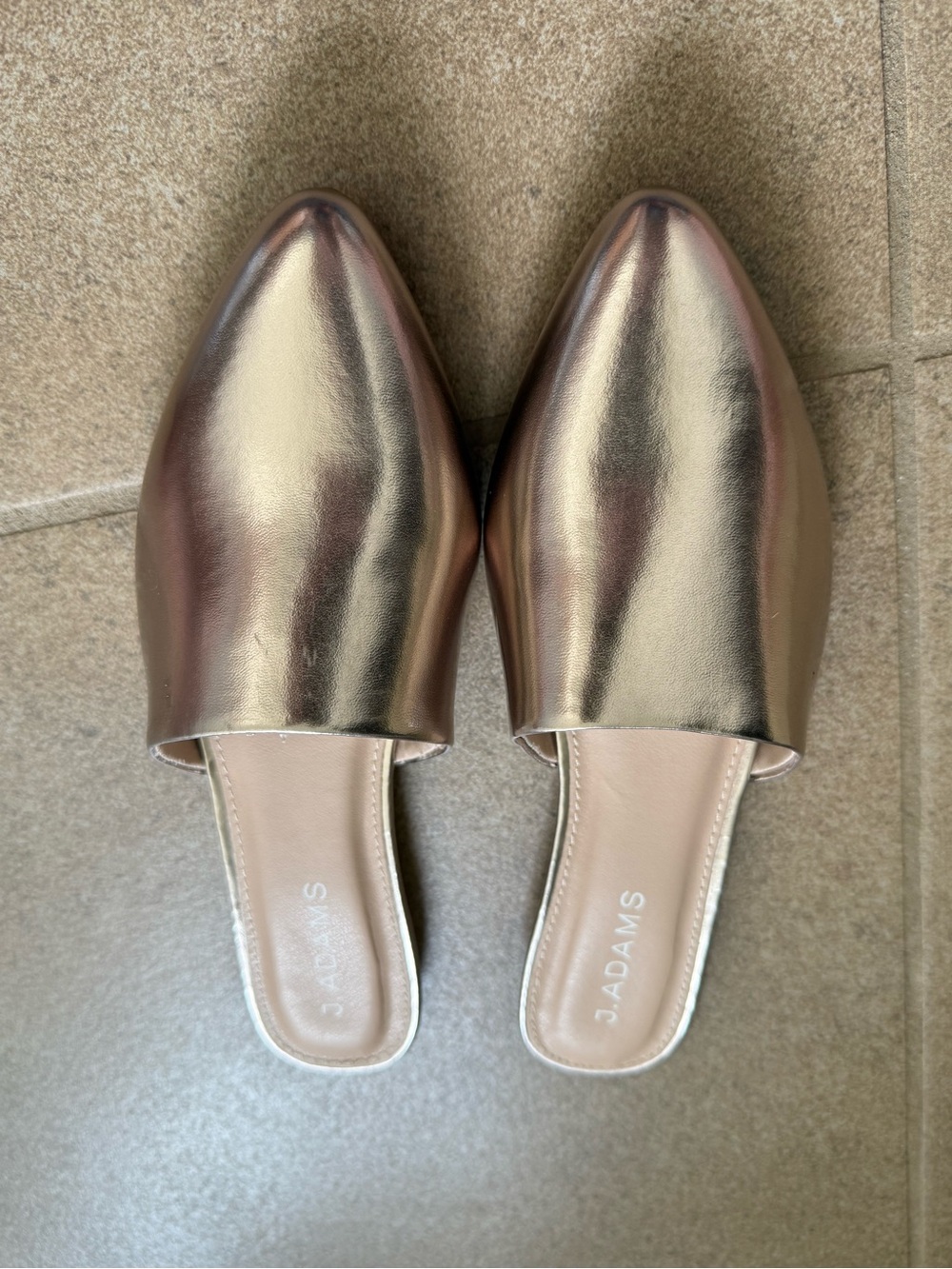 Lenox Metallic Rose Gold Pointed-Toe Slip-On Mules